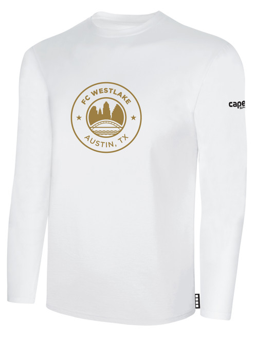 FC WESTLAKE BASICS LONG SLEEVE COTTON TEE TEAM CREST ON WEARERS CENTER CHEST WHITE BLACK