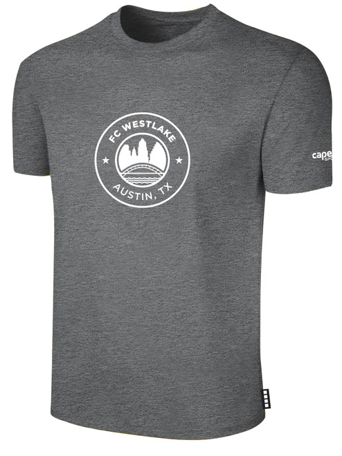 FC WESTLAKE BASICS COTTON TEE CREST ON WEARERS CENTER CHEST DARK HEATHER GREY WHITE