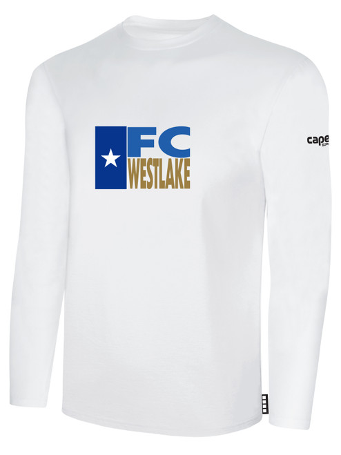 FC WESTLAKE BASICS LONG SLEEVE COTTON TEE TEAM CREST ON WEARERS CENTER CHEST WHITE BLACK