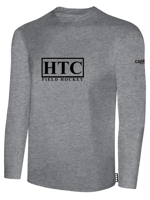 HTC FIELD HOCKEY BASICS LONG SLEEVE COTTON T-SHIRT CREST ON WEARERS CENTER CHEST LIGHT HEATHER GREY BLACK