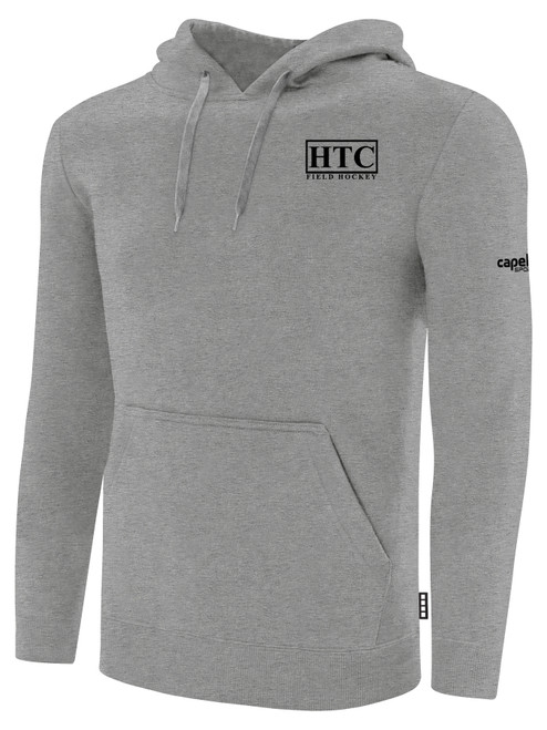 HTC FIELD HOCKEY BASICS FLEECE HOODIE SMALL CREST ON LEFT CHEST LIGHT HEATHER GREY BLACK
