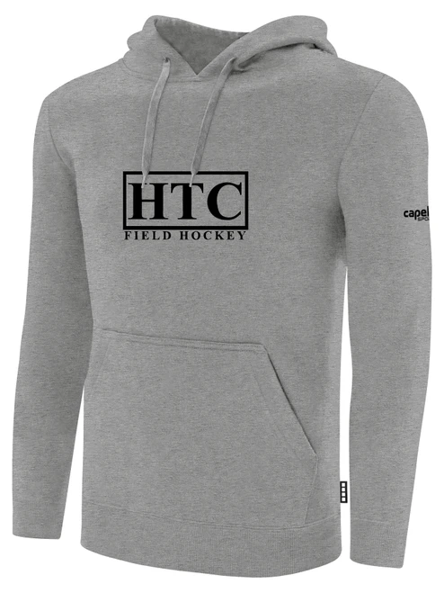 HTC FIELD HOCKEY BASICS FLEECE HOODIE SMALL CREST ON CENTER CHEST LIGHT HEATHER GREY BLACK