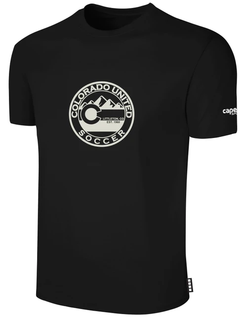 COLORADO UNITED BASICS COTTON TEE CREST ON WEARER'S CENTER CHEST BLACK WHITE