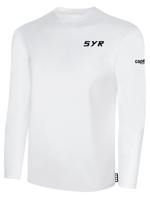 SYR FIELD HOCKEY BASICS LONG SLEEVE COTTON TEE TEAM CREST ON WEARERS LEFT CHEST WHITE BLACK