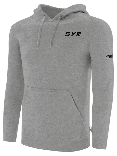 SYR FIELD HOCKEY BASICS FLEECE PULLOVER HOODIE TEAM CREST ON WEARERS LEFT CHEST LIGHT HEATHER GREY BLACK
