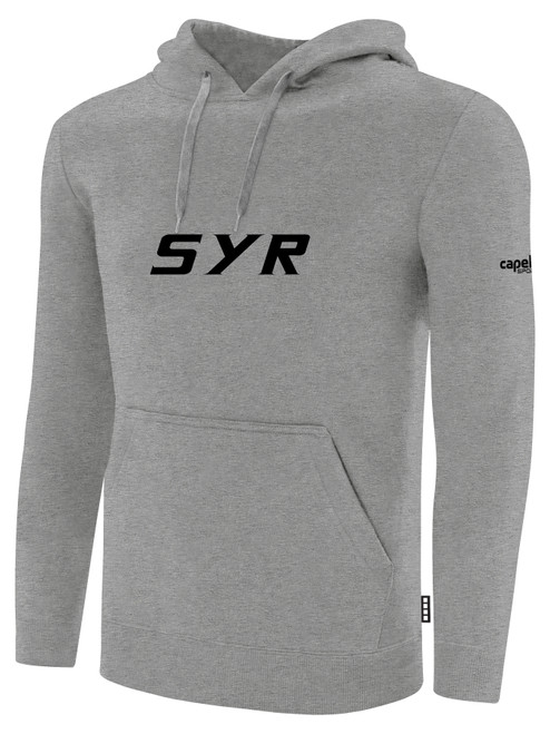 SYR FIELD HOCKEY BASICS FLEECE PULLOVER HOODIE TEAM CREST ON WEARERS CENTER CHEST LIGHT HEATHER GREY BLACK