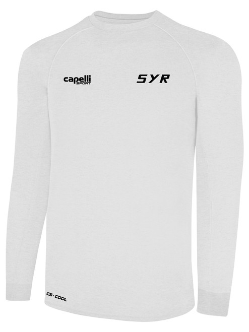 SYR FIELD HOCKEY BASICS II LONG SLEEVE TRAINING JERSEY TEE SHIRT CREST ON WEARERS LEFT CHEST WHITE BLACK