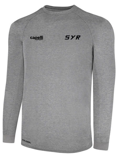 SYR FIELD HOCKEY BASICS II LONG SLEEVE TRAINING JERSEY TEE SHIRT CREST ON WEARERS LEFT CHEST LIGHT HEATHER GREY BLACK