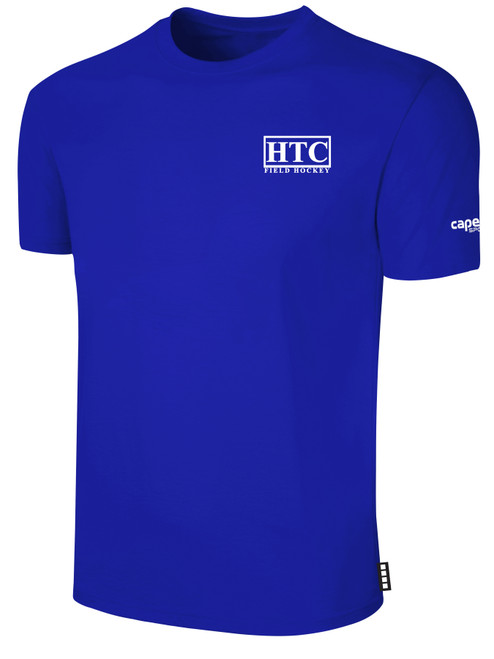 HTC FIELD HOCKEY BASICS COTTON SHORT SLEEVE T-SHIRT CREST ON WEARERS LEFT CHEST ROYAL BLUE WHITE