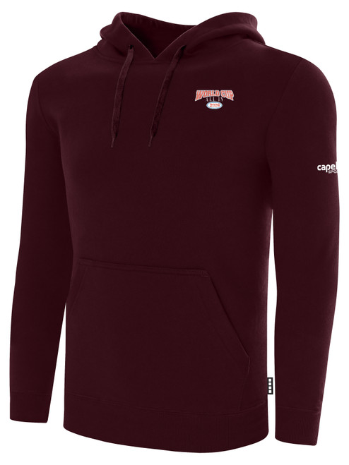 USA FIELD HOCKEY WORLD CUP BASICS FLEECE PULLOVER HOODIE CREST ON LEFT CHEST AND LARGE CENTER BACK MAROON WHITE