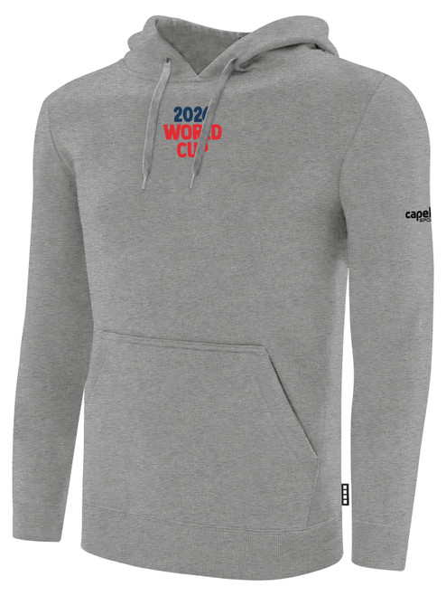 USA FIELD HOCKEY WORLD CUP BASICS FLEECE PULLOVER HOODIE CREST ON WEARERS CENTER CHEST LIGHT HEATHER GREY BLACK