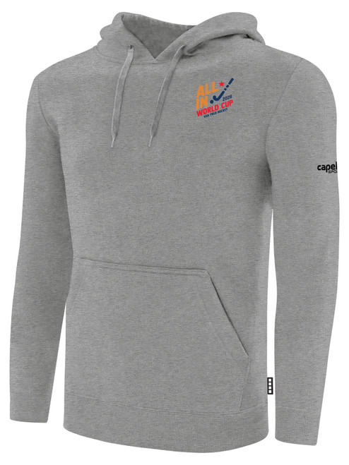 USA FIELD HOCKEY WORLD CUP BASICS FLEECE PULLOVER HOODIE CREST ON WEARERS LEFT CHEST LIGHT HEATHER GREY BLACK