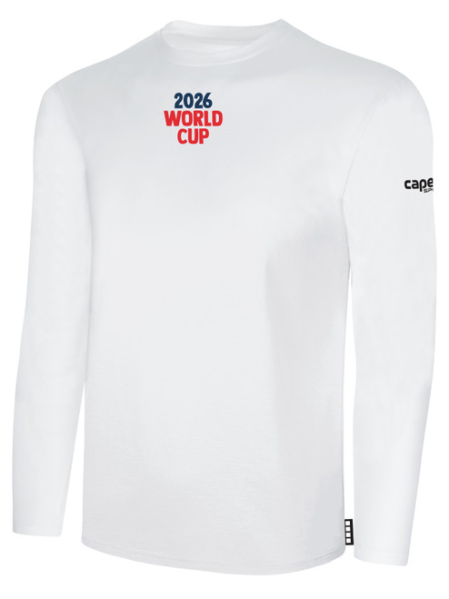 USA FIELD HOCKEY WORLD CUP BASICS LONG SLEEVE COTTON TEE CREST CENTER CHEST AND LARGE CENTER BACK WHITE BLACK