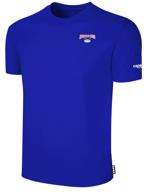 USA FIELD HOCKEY WORLD CUP BASICS COTTON TEE CREST LEFT CHEST AND LARGE CENTER BACK ROYAL BLUE WHITE
