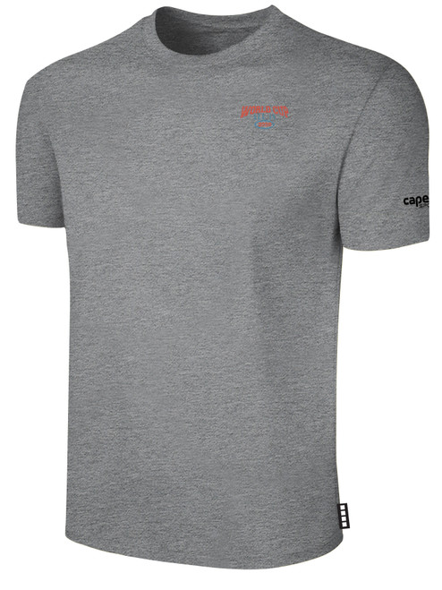 USA FIELD HOCKEY WORLD CUP BASICS COTTON TEE CREST LEFT CHEST AND LARGE CENTER BACK LIGHT HEATHER GREY BLACK