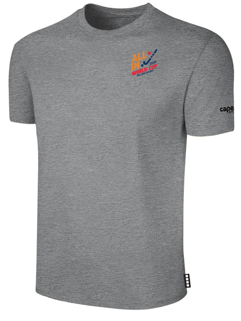 USA FIELD HOCKEY WORLD CUP BASICS COTTON TEE CREST LEFT CHEST AND LARGE CENTER BACK LIGHT HEATHER GREY BLACK