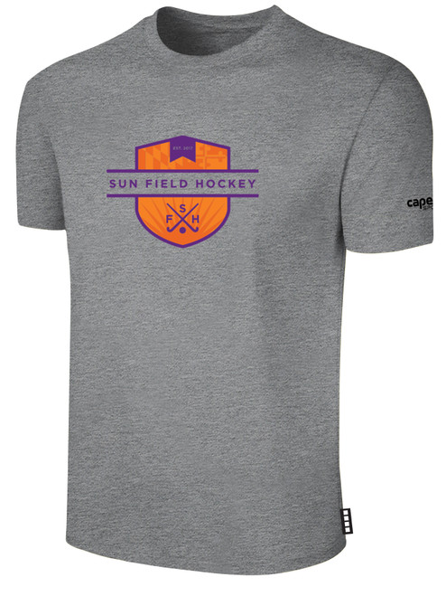 SUN FIELD HOCKEY BASICS COTTON SHORT SLEEVE T-SHIRT CREST ON WEARERS CENTER CHEST LIGHT HEATHER GREY 