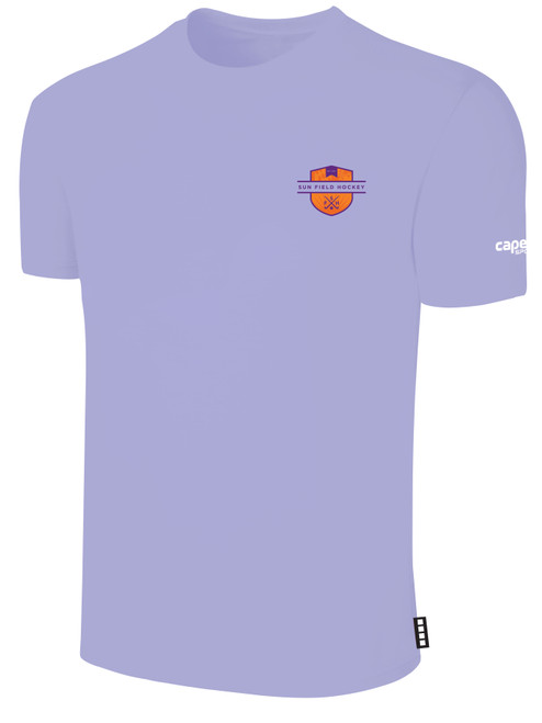 SUN FIELD HOCKEY BASICS COTTON SHORT SLEEVE T-SHIRT CREST ON WEARERS LEFT CHEST LAVENDER WHITE 