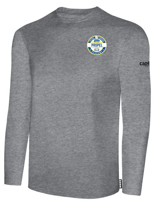 PROPEL FUTSAL SA BASICS LONG SLEEVE COTTON TEE TEAM CREST ON WEARERS LEFT CHEST LIGHT HEATHER GREY BLACK