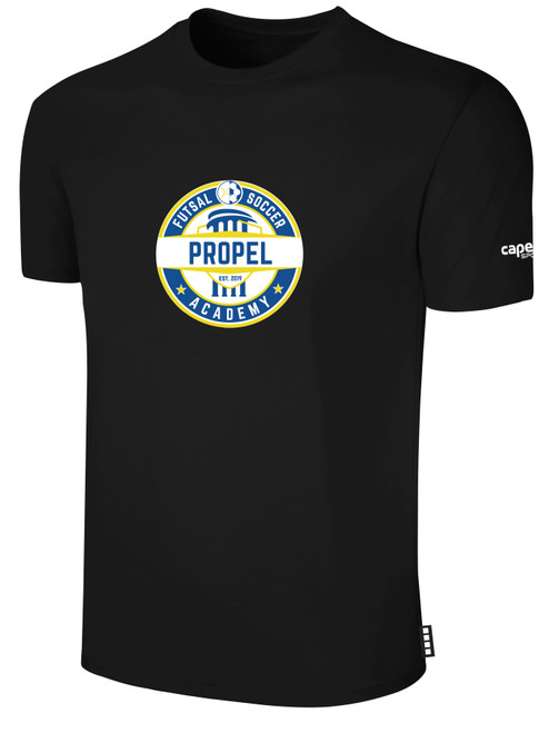 PROPEL FUTSAL SA BASICS COTTON TEE CREST ON WEARERS CENTER CHEST BLACK WHITE