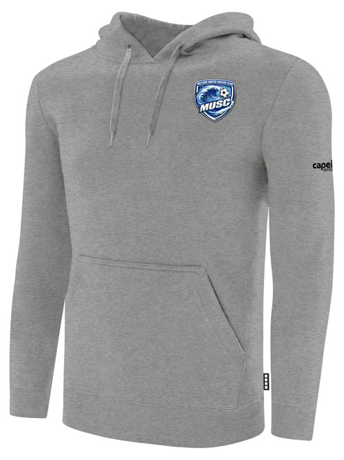 MILFORD UNITED SC BASICS FLEECE PULLOVER HOODIE CREST LEFT CHEST LIGHT HEATHER GREY BLACK