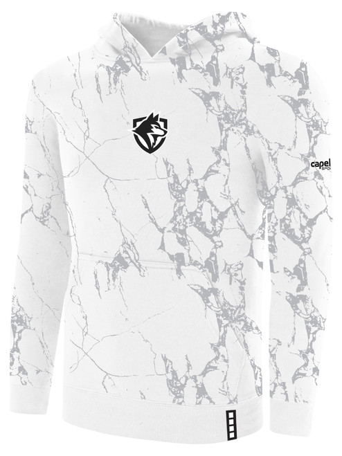 THE WOLVES FC LIFESTYLE MARBLE FLEECE PULLOVER HOODIE WHITE LIGHT GREY