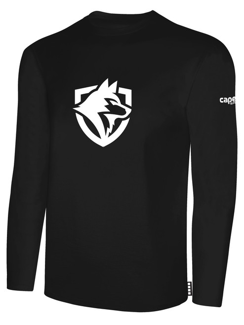 THE WOLVES FC BASICS LONG SLEEVE COTTON TEE CREST CENTER CHEST BLACK WHITE