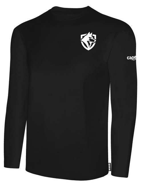 THE WOLVES FC BASICS LONG SLEEVE COTTON TEE CREST LEFT CHEST BLACK WHITE