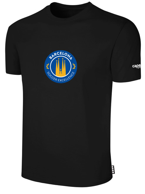 BARCELONA SOCCER EXCELLENCE ACADEMY BASICS COTTON TEE CREST CENTER CHEST BLACK WHITE