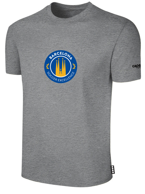 BARCELONA SOCCER EXCELLENCE ACADEMY BASICS COTTON TEE CREST CENTER CHEST LIGHT HEATHER GREY BLACK