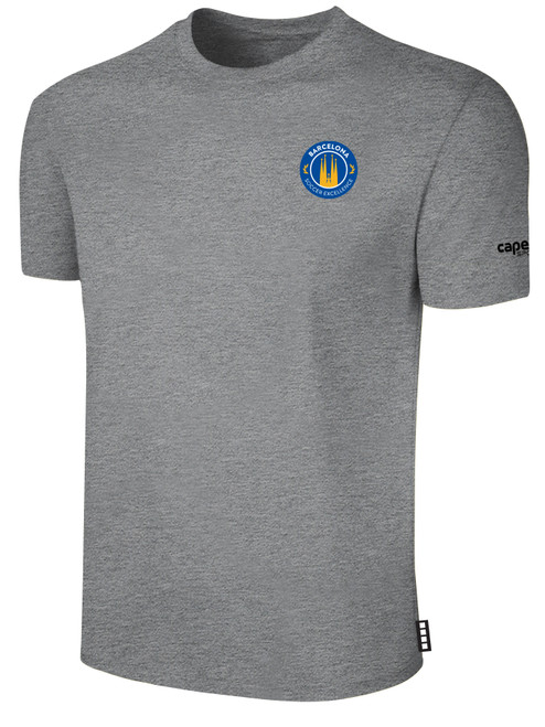 BARCELONA SOCCER EXCELLENCE ACADEMY BASICS COTTON TEE CREST LEFT CHEST LIGHT HEATHER GREY BLACK