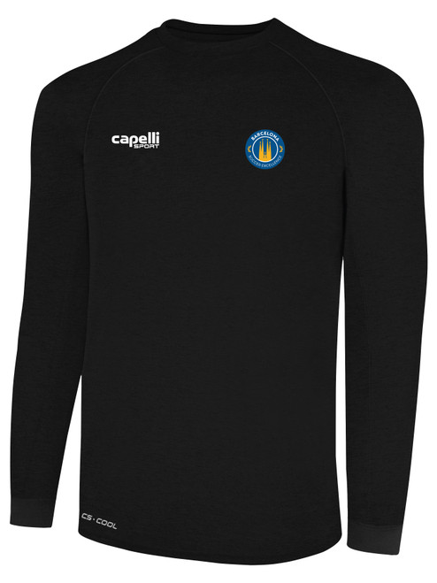 BARCELONA SOCCER EXCELLENCE ACADEMY BASICS II LONG SLEEVE TRAINING JERSEY CREST LEFT CHEST BLACK WHITE