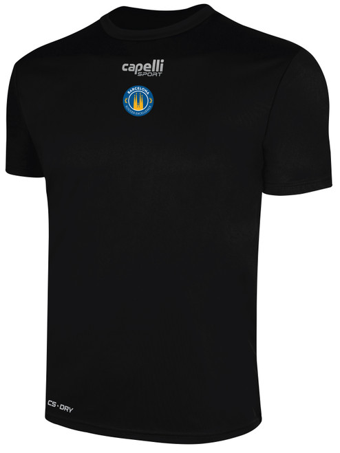 BARCELONA SOCCER EXCELLENCE ACADEMY BASICS CREW NECK POLY TEE CREST CENTER CHEST BLACK