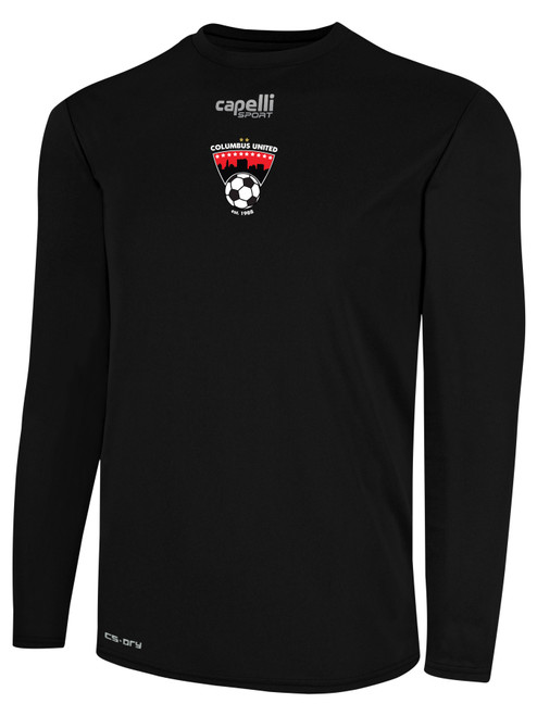 COLUMBUS UNITED BASICS CREW NECK LONG SLEEVE POLY TEE BLACK