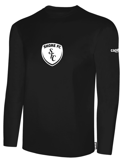 SHORE FC BASICS LONG SLEEVE COTTON TEE CREST CENTER CHEST BLACK WHITE