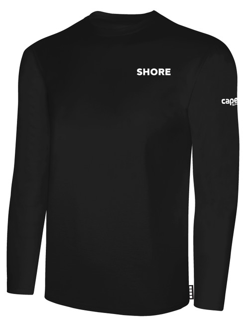 SHORE FC BASICS LONG SLEEVE COTTON TEE CREST LEFT CHEST BLACK WHITE