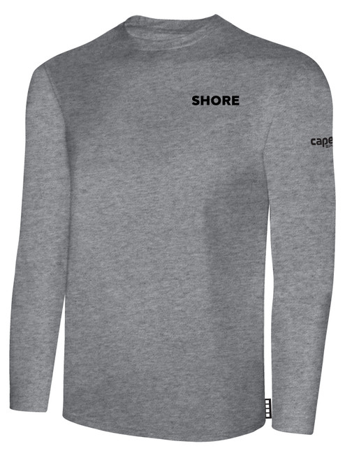 SHORE FC BASICS LONG SLEEVE COTTON TEE CREST LEFT CHEST LIGHT HEATHER GREY BLACK