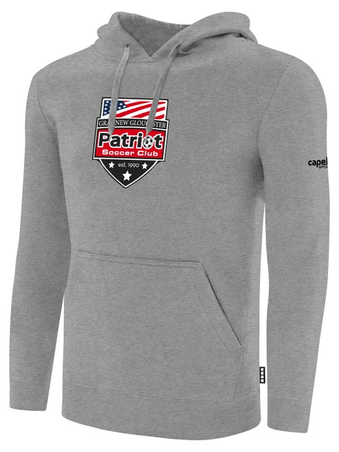 PATRIOT SOCCER BASICS FLEECE PULLOVER HOODIE CREST CENTER CHEST LIGHT HEATHER GREY BLACK