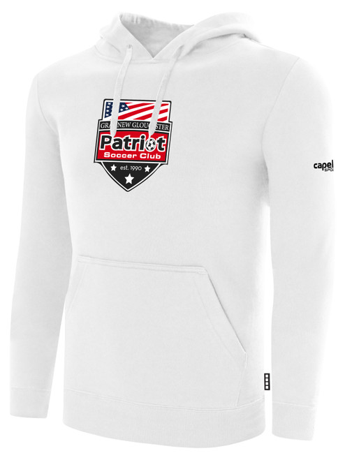 PATRIOT SOCCER BASICS FLEECE PULLOVER HOODIE CREST CENTER CHEST WHITE BLACK