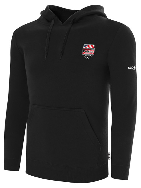 PATRIOT SOCCER BASICS FLEECE PULLOVER HOODIE CREST LEFT CHEST BLACK WHITE