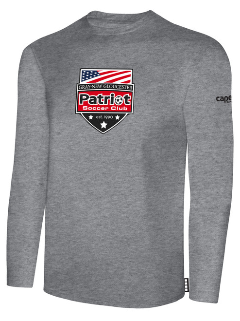 PATRIOT SOCCER BASICS LONG SLEEVE COTTON TEE CREST CENTER CHEST LIGHT HEATHER GREY BLACK