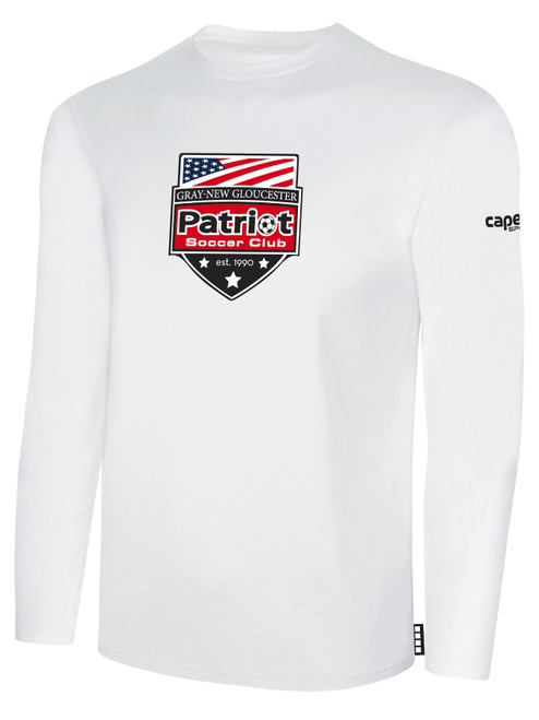 PATRIOT SOCCER BASICS LONG SLEEVE COTTON TEE CREST CENTER CHEST WHITE BLACK