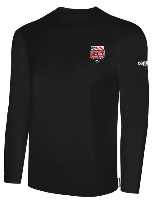 PATRIOT SOCCER BASICS LONG SLEEVE COTTON TEE CREST LEFT CHEST BLACK WHITE