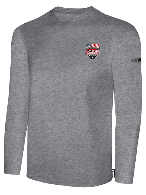 PATRIOT SOCCER BASICS LONG SLEEVE COTTON TEE CREST LEFT CHEST LIGHT HEATHER GREY BLACK
