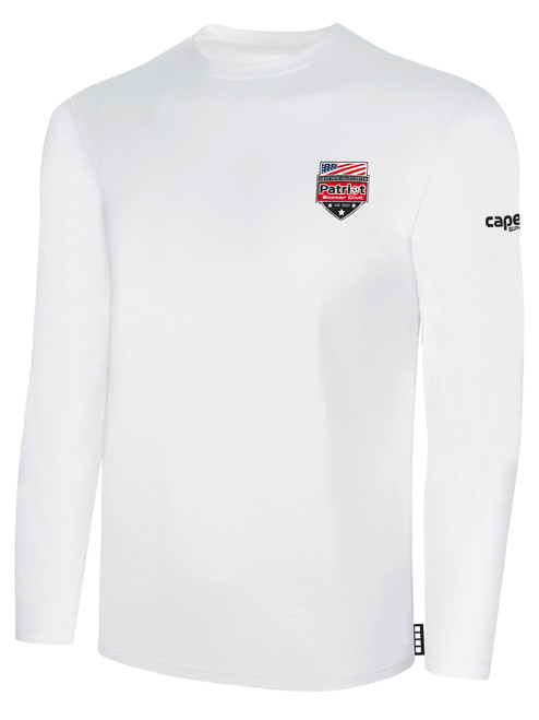 PATRIOT SOCCER BASICS LONG SLEEVE COTTON TEE CREST LEFT CHEST WHITE BLACK