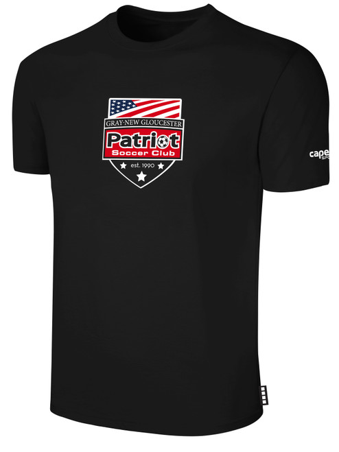 PATRIOT SOCCER BASICS COTTON TEE CREST CENTER CHEST BLACK WHITE