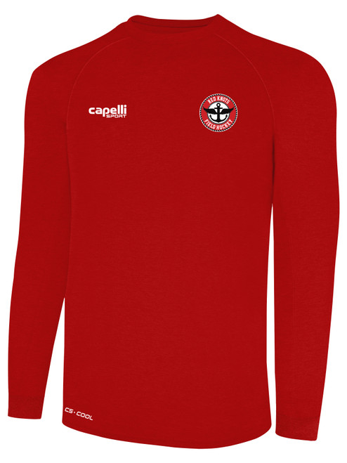 RED KNOTS FH  BASICS II LONG SLEEVE TRAINING TOP CREST LEFT CHEST RED WHITE