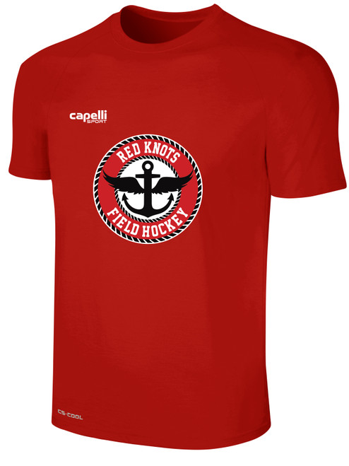 RED KNOTS FH  BASICS II SHORT SLEEVE TRAINING TOP CREST CENTER CHEST RED WHITE