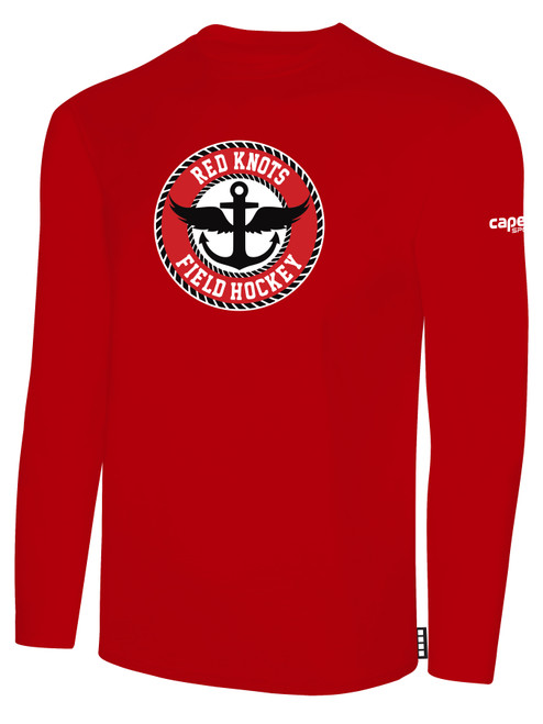 RED KNOTS FH  BASICS COTTON LONG SLEEVE T-SHIRT CREST ON WEARERS CENTER CHEST RED WHITE