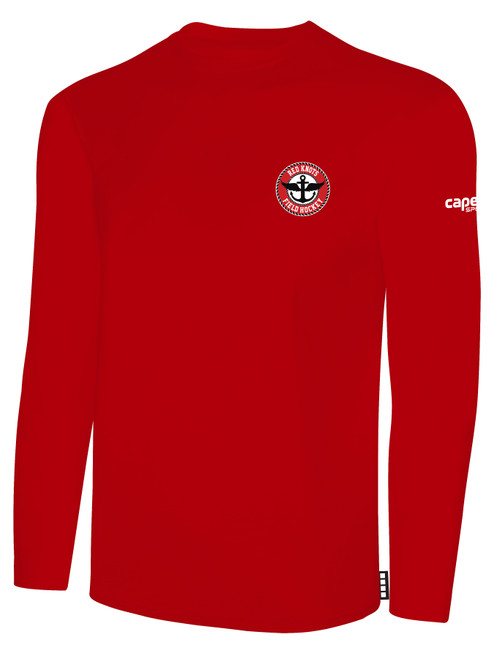 RED KNOTS FH  BASICS COTTON LONG SLEEVE T-SHIRT CREST ON WEARERS LEFT CHEST RED WHITE
